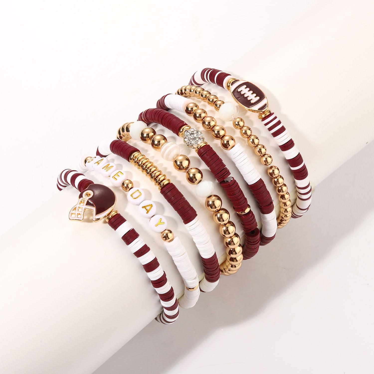 Game Day Bracelets for Women - Red, Black, Blue Heishi Clay Beaded Stretch Bracelets - Stackable Sports Charm Bracelet Bangles - Football Mom Accessories & Outfits Jewelry Gifts