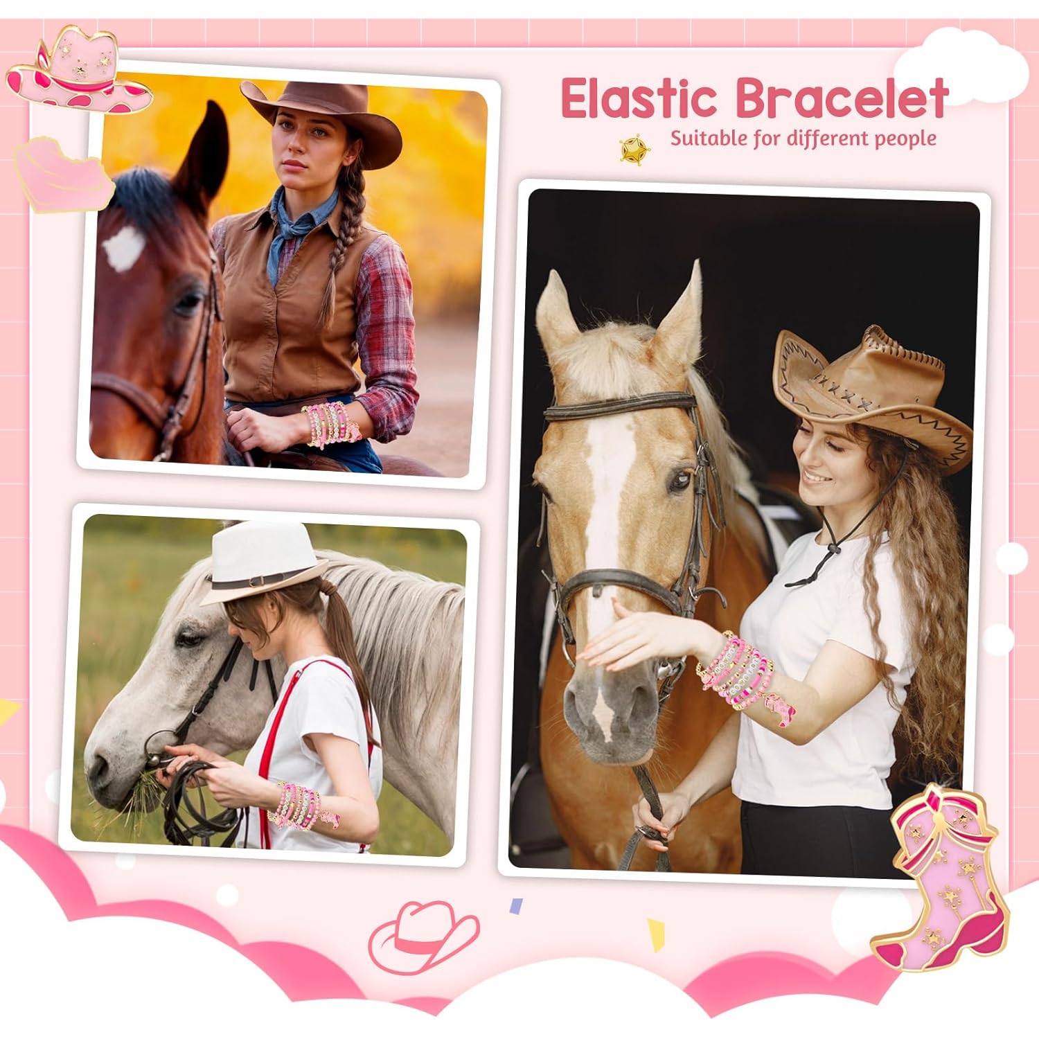 Artlunar Western Cowgirl Beaded Stretch Bracelets, Stackable cowgirl hat boot accessories, Bohemian Jewelry for Women Girls Teens Christmas Birthday Gift