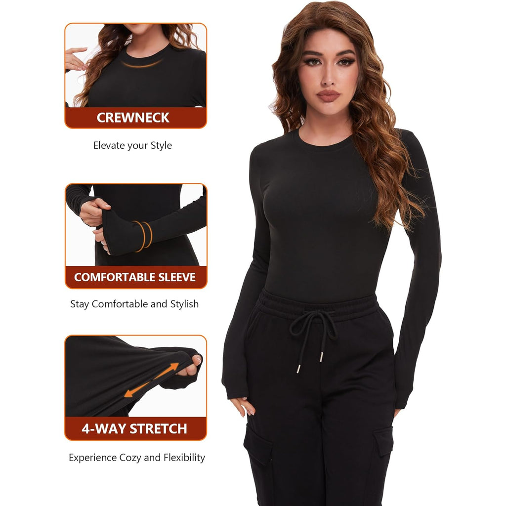 4 Pack Women’s Long Sleeve Basic Shirts Crew Neck Slim Fitted Compression Gym Workout Athletic Underscrubs Tops