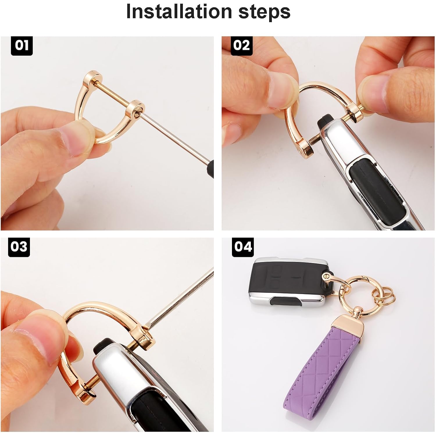 2 Pack Leather Keychains, Car Key chains for women men, Key Fob Holder with Keyrings, Anti-Lost D-Ring