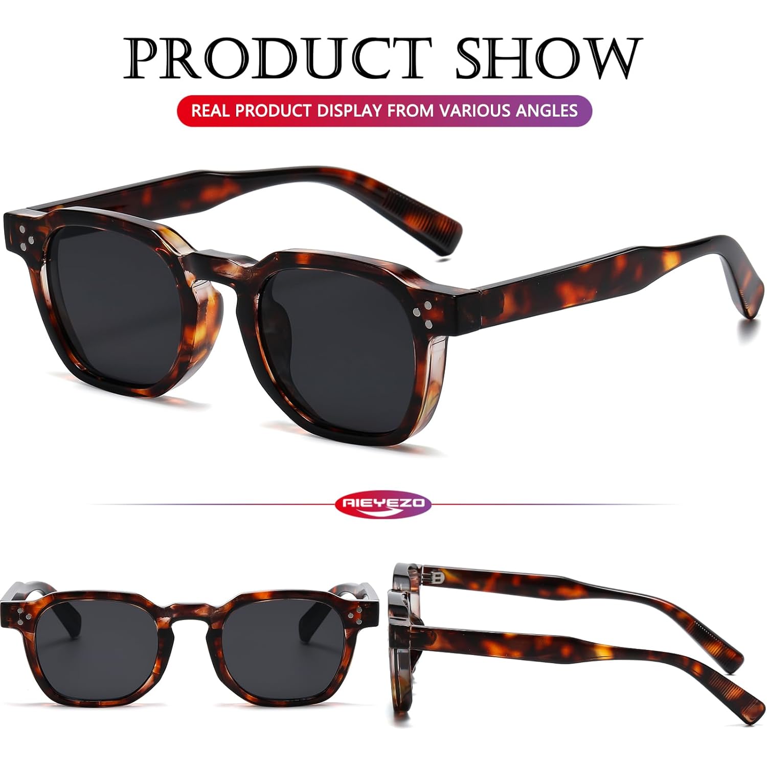 AIEYEZO Retro Sunglasses for Womens Mens Square Thick Framed Shades Trendy Vintage Sun Glasses