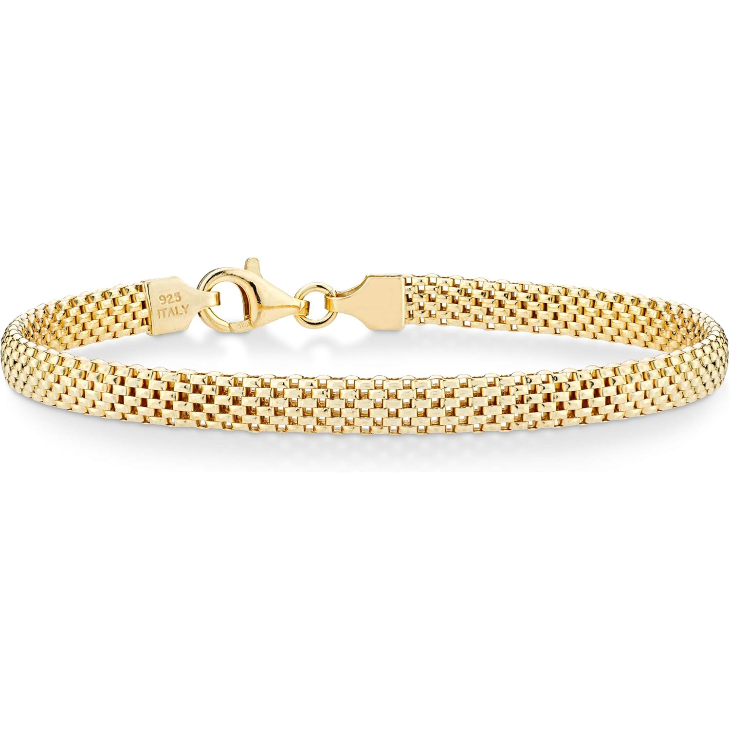 Miabella 18K Gold Over Sterling Silver Italian 5mm Mesh Link Chain Bracelet for Women, 925 Made in Italy