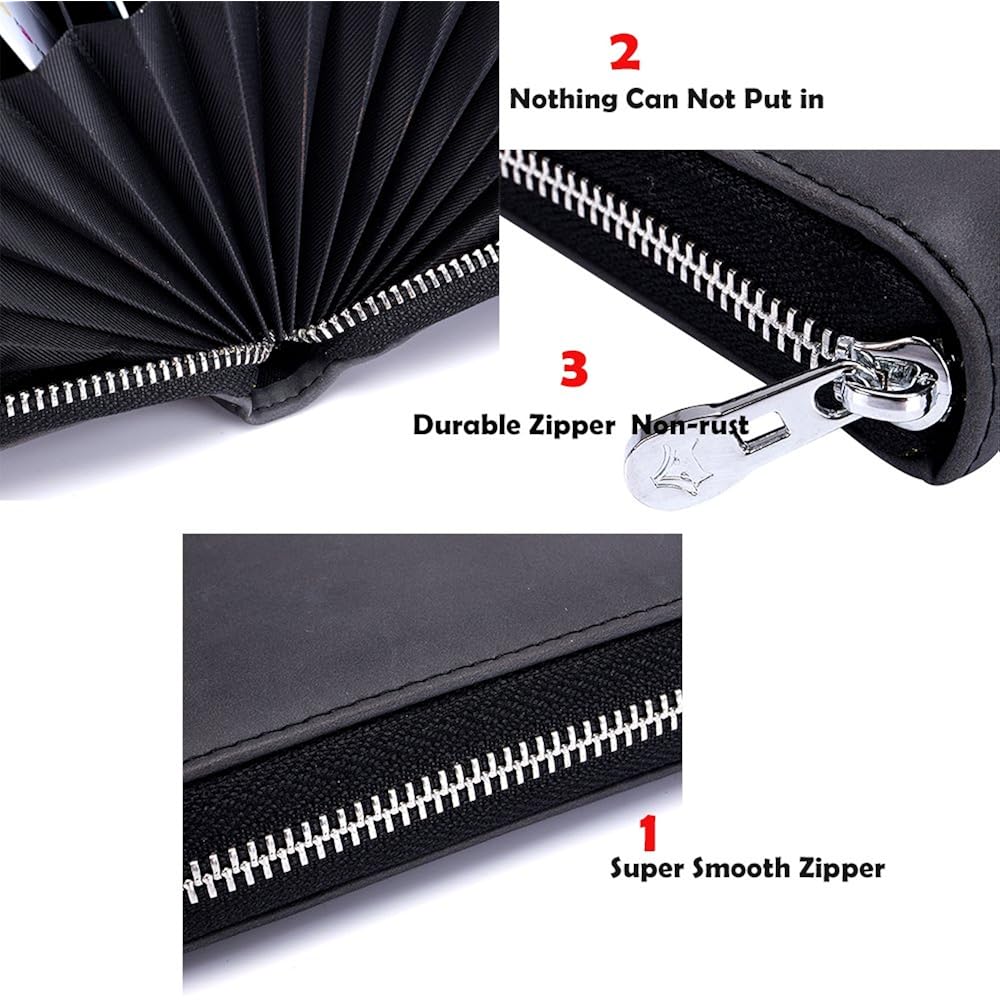 boshiho RFID Blocking 24 Slot Credit Card Holder Wallet Real Leather Multi Card Organizer Wallet with Zipper
