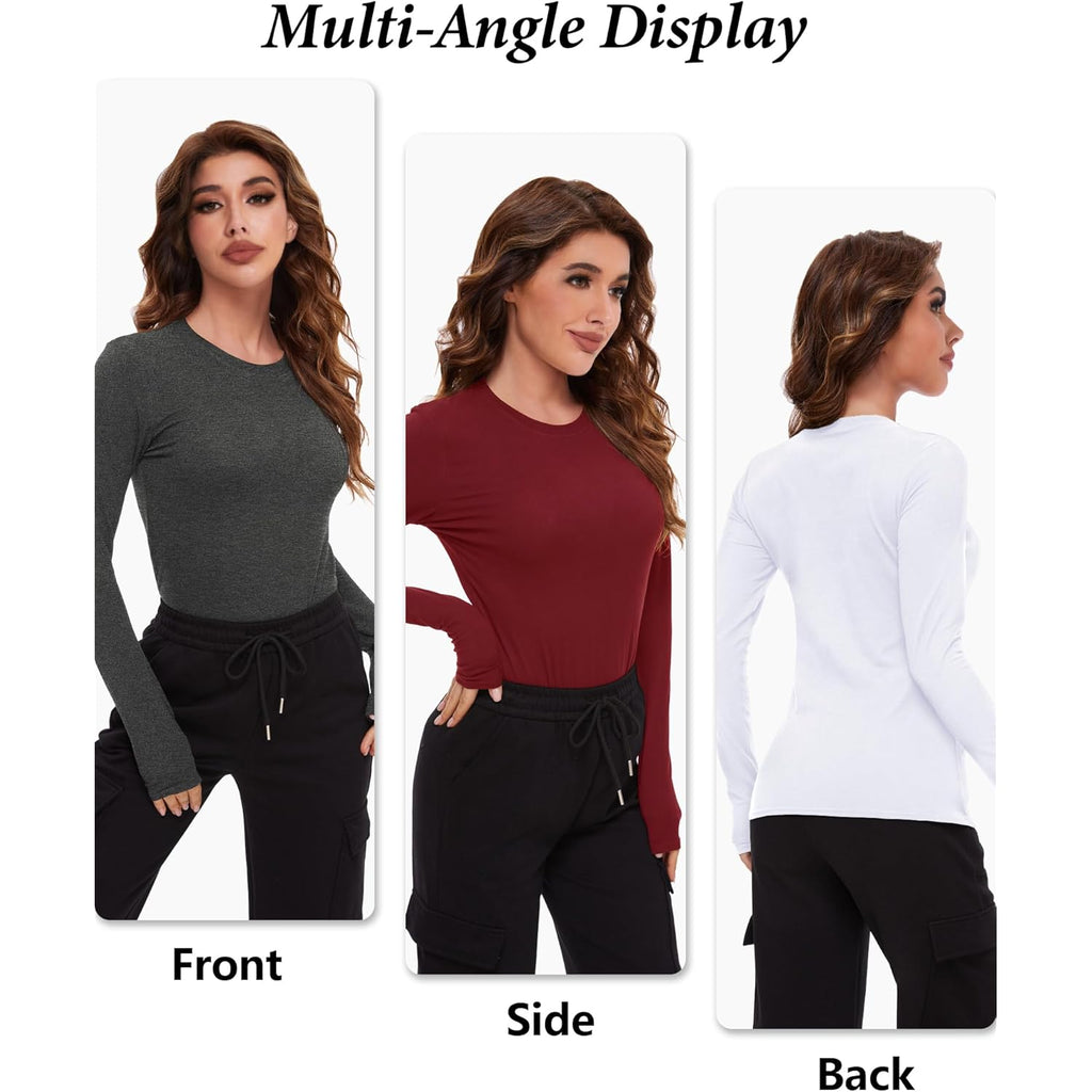 4 Pack Women’s Long Sleeve Basic Shirts Crew Neck Slim Fitted Compression Gym Workout Athletic Underscrubs Tops