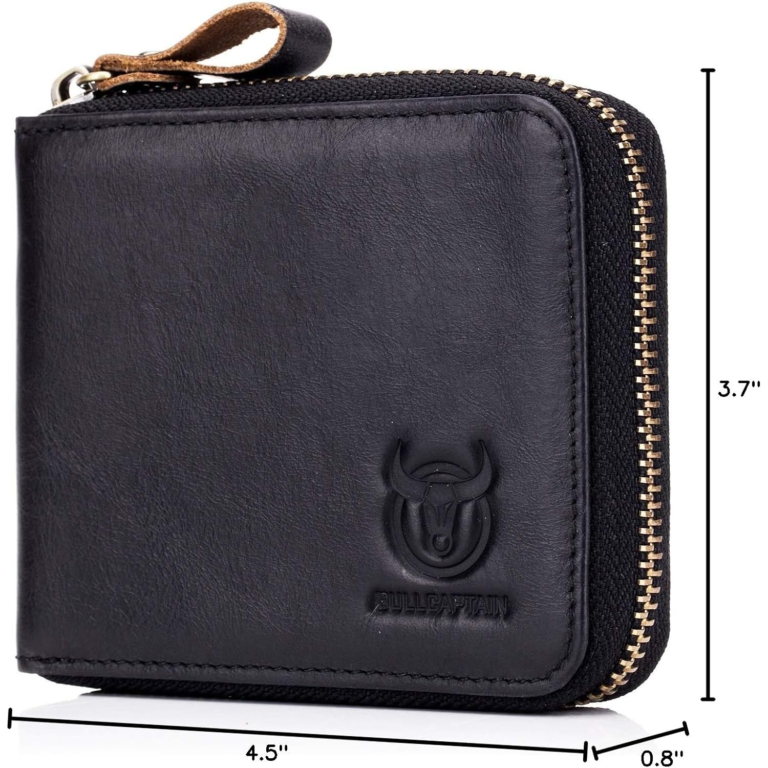 BULLCAPTAIN Mens Genuine Leather Zipper Wallet RFID Blocking Bifold Secure Zip Around Wallets Multi Credit Card Holder Purse (black)