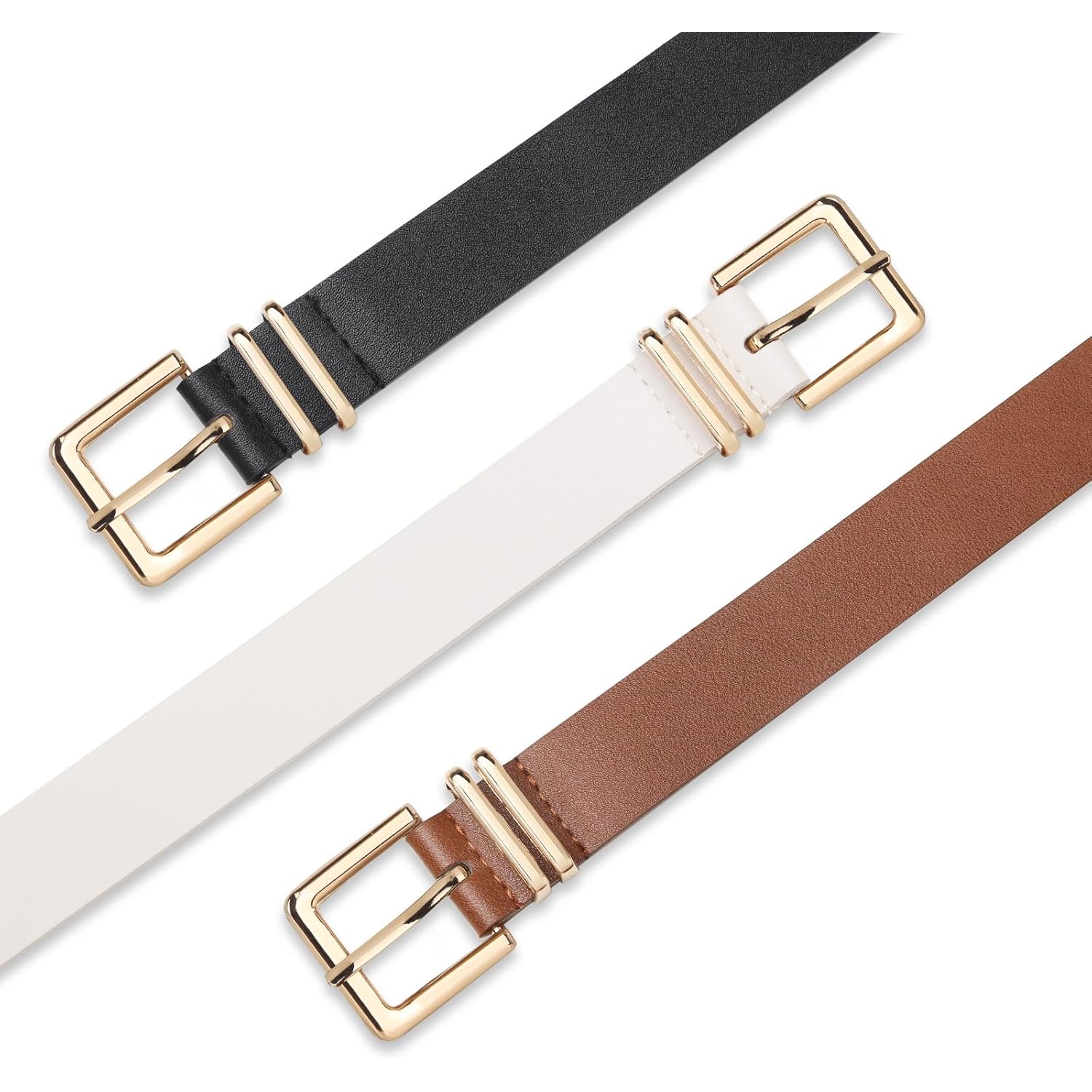 UnFader Pack 3 Women Belts for Jeans Pants, Fashion Gold Buckle Leather Belts