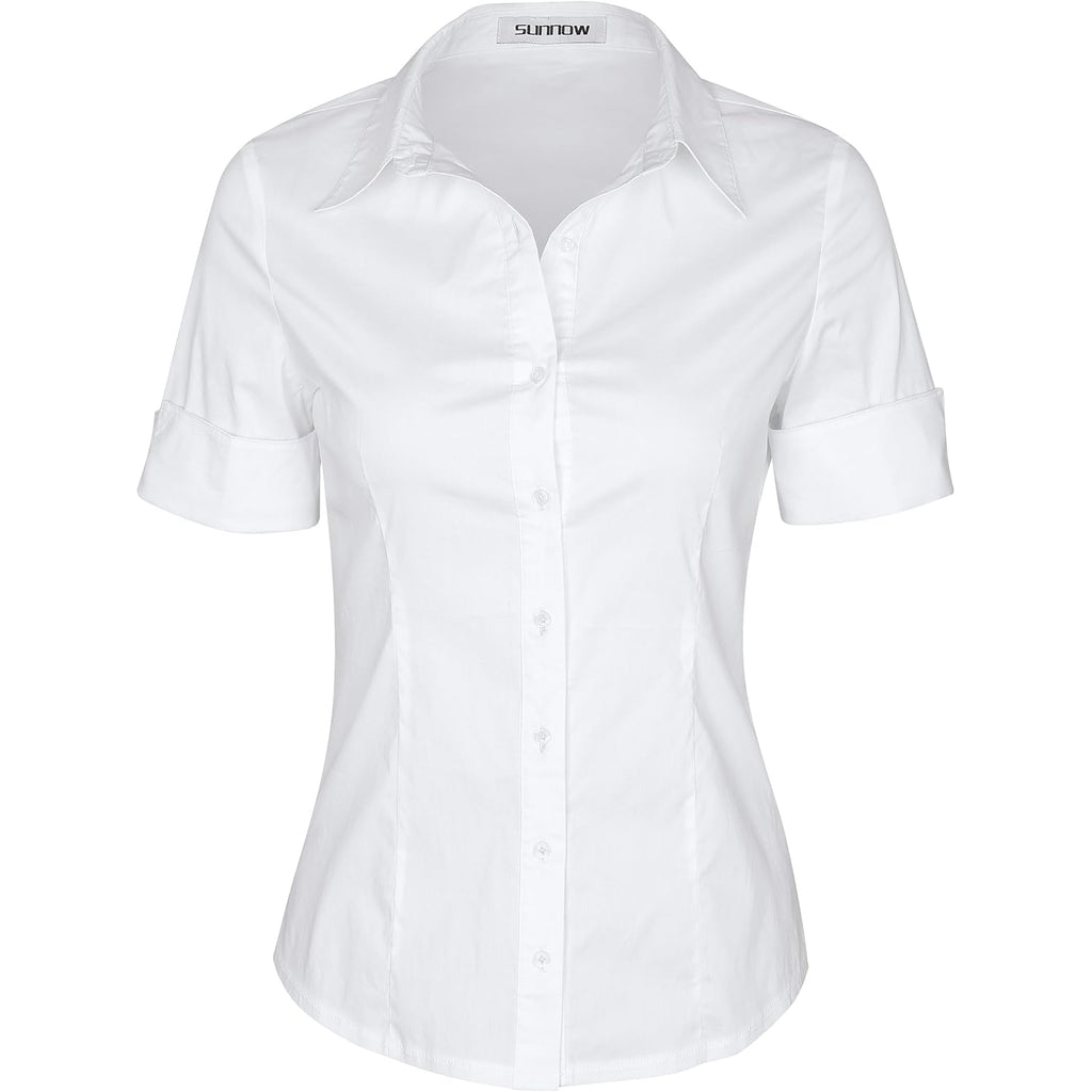 SUNNOW Womens Button Down Shirts Tailored Short Sleeve Shirt Basic Simple Stretch Wrinkle Free Formal Work Blouses