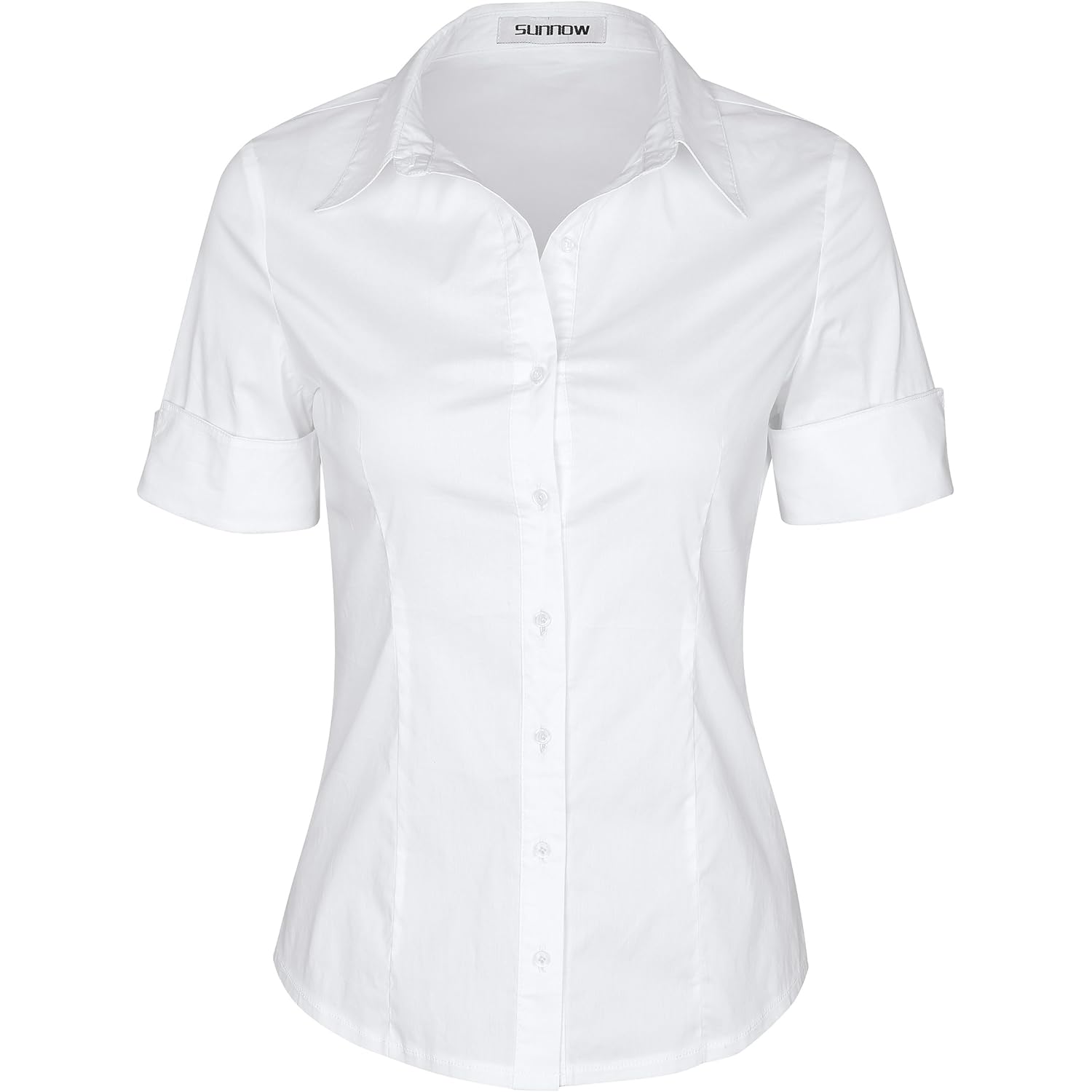 SUNNOW Womens Button Down Shirts Tailored Short Sleeve Shirt Basic Simple Stretch Wrinkle Free Formal Work Blouses