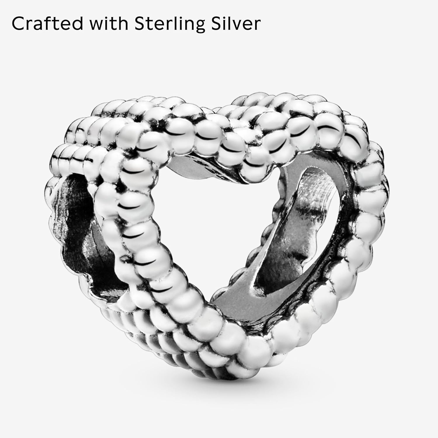PANDORA Beaded Open Heart Charm - Compatible with PANDORA Moments - Gift for Her - Made with Sterling Silver - with Gift Box