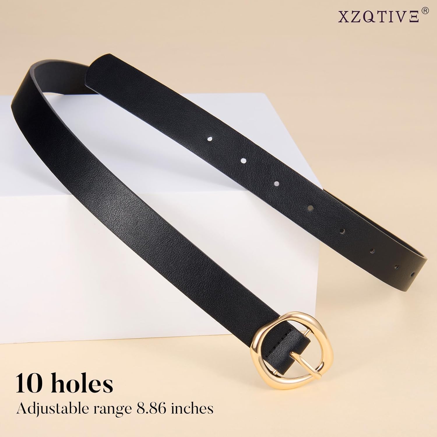 XZQTIVE Women's Faux Leather Belts with Gold Buckle, Fashion Casual Belt for Jeans Pants Dresses