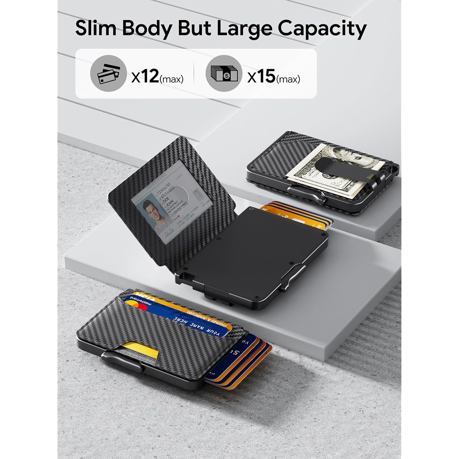 Wallet for Men, Mens Wallet Minimalist Slim Wallet, RFID Blocking Smart Pop Up Wallet with Money Clip & ID Window, Metal Compact Wallet, Aluminum Credit Card Holder Wallet
