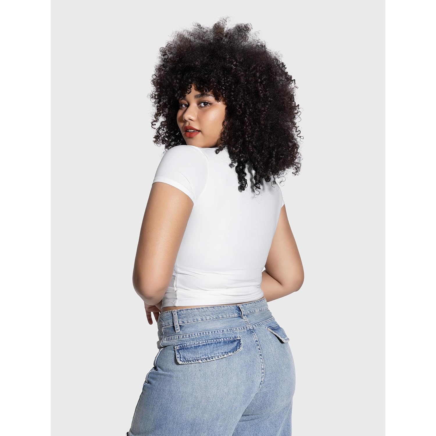 PUMIEY Women's Crew Neck Short Sleeve Tops Double Lined Slim Fit T Shirts Basic Tee Smoke Cloud Pro Collection