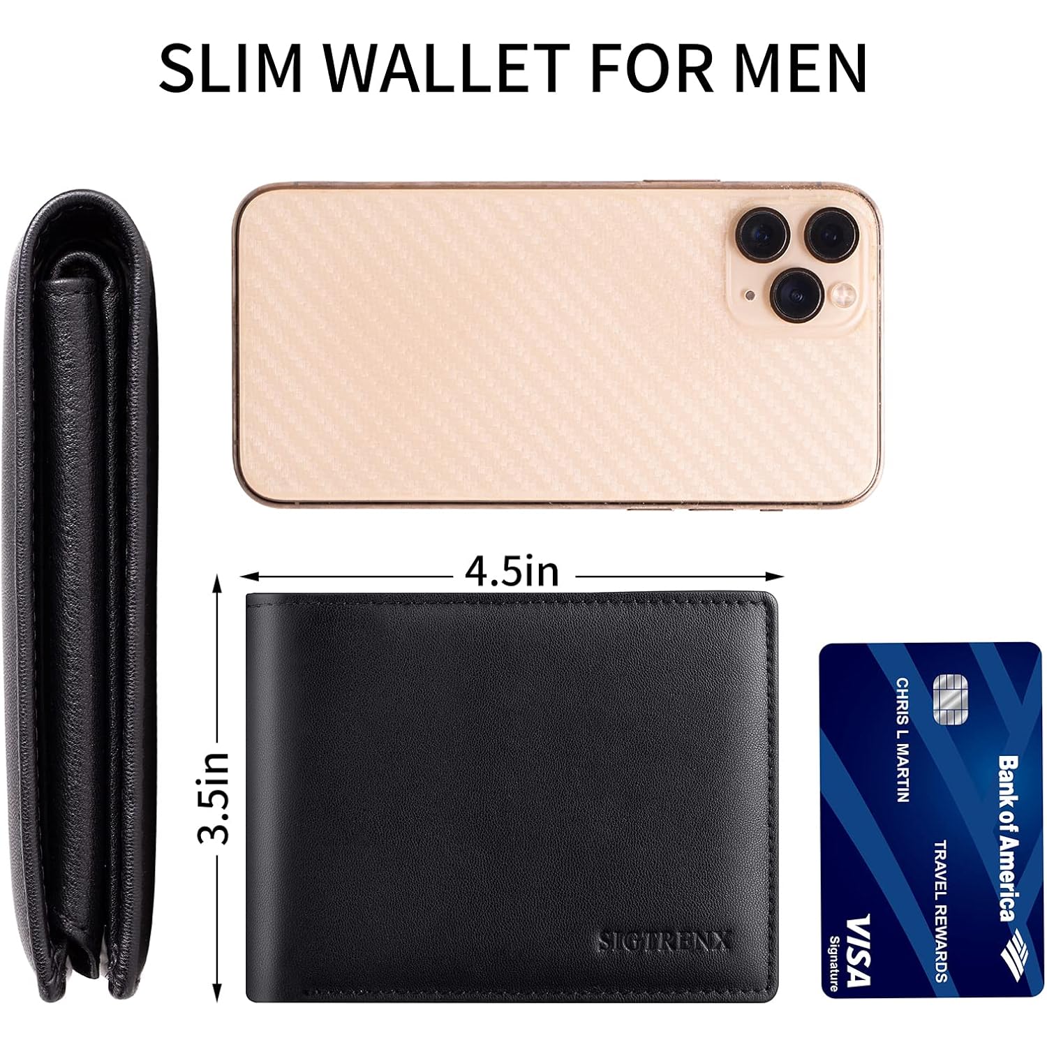 Leather Wallets for Men, Genuine Leather Mens Wallets Bifold Rfid Blocking with 2 ID Windows