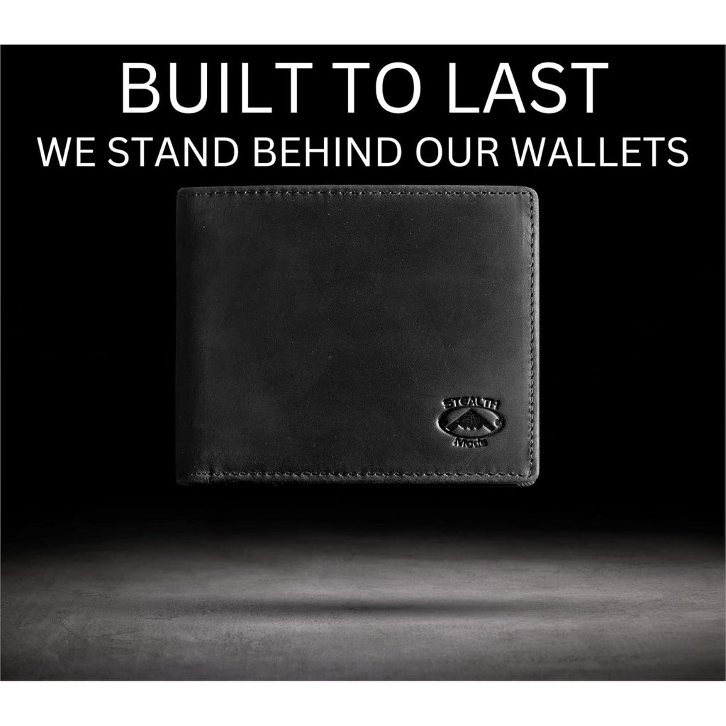 Stealth Mode Leather Bifold Wallet for Men With ID Window and RFID Blocking
