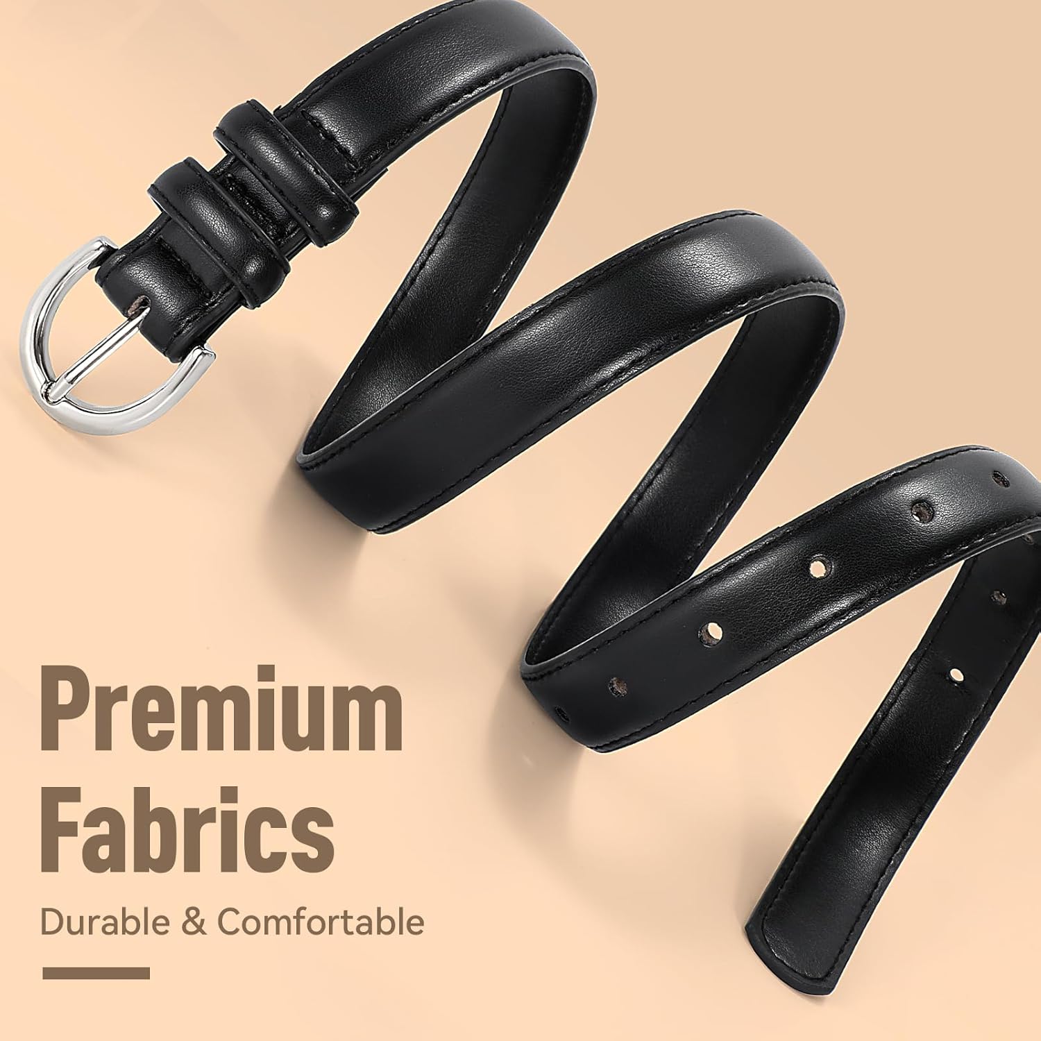 Women Leather Belt for Jeans Pants Fashion Ladies Skinny Belt for Dresses Thin Belt with Single Prong Buckle