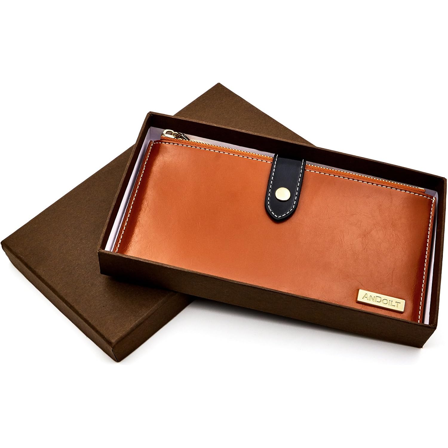 ANDOILT Women's Genuine Leather Wallet RFID Blocking Credit Card Holder Zipper Purse Cell Phone Handbag
