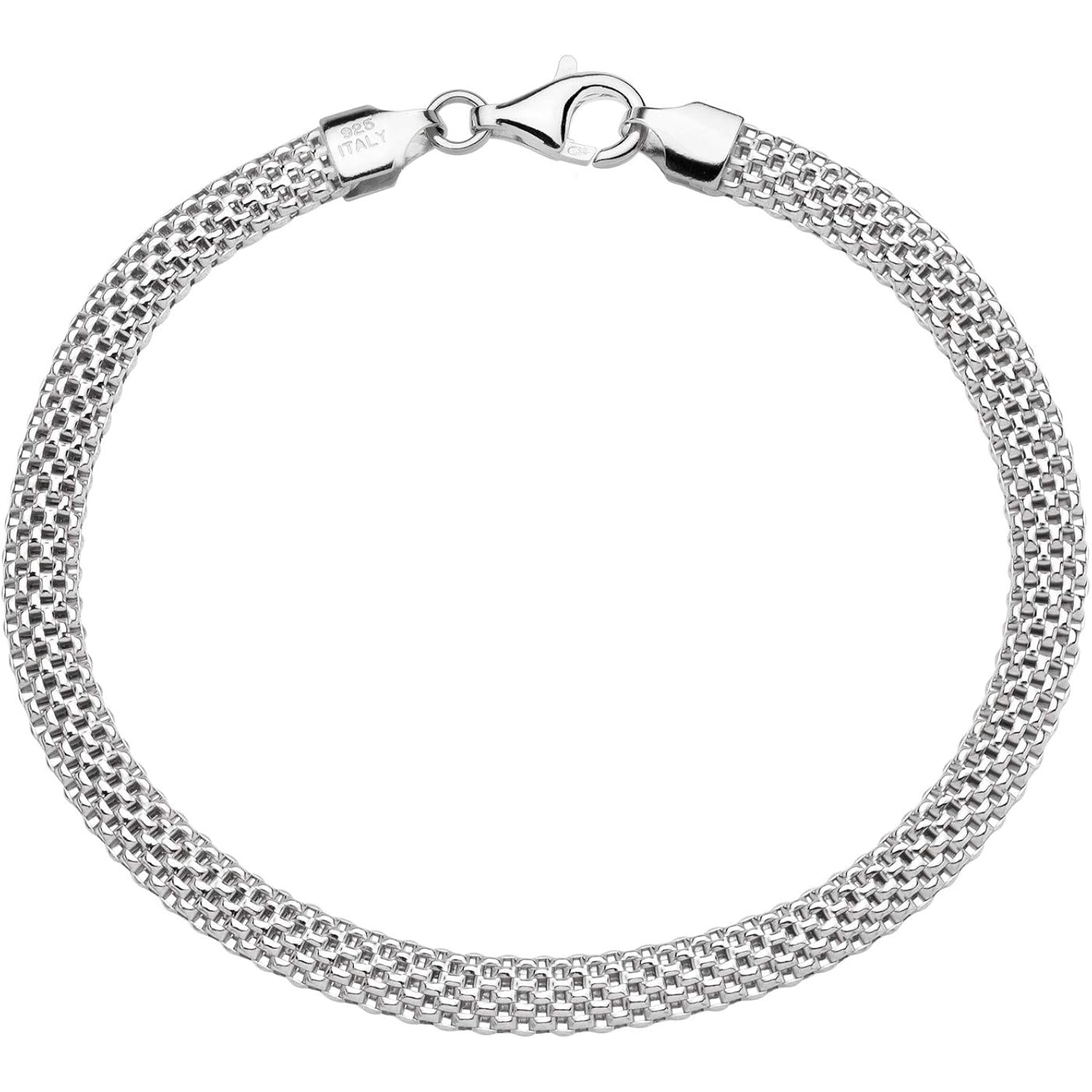 Miabella 925 Sterling Silver Italian 5mm Mesh Link Chain Bracelet for Women, Made in Italy