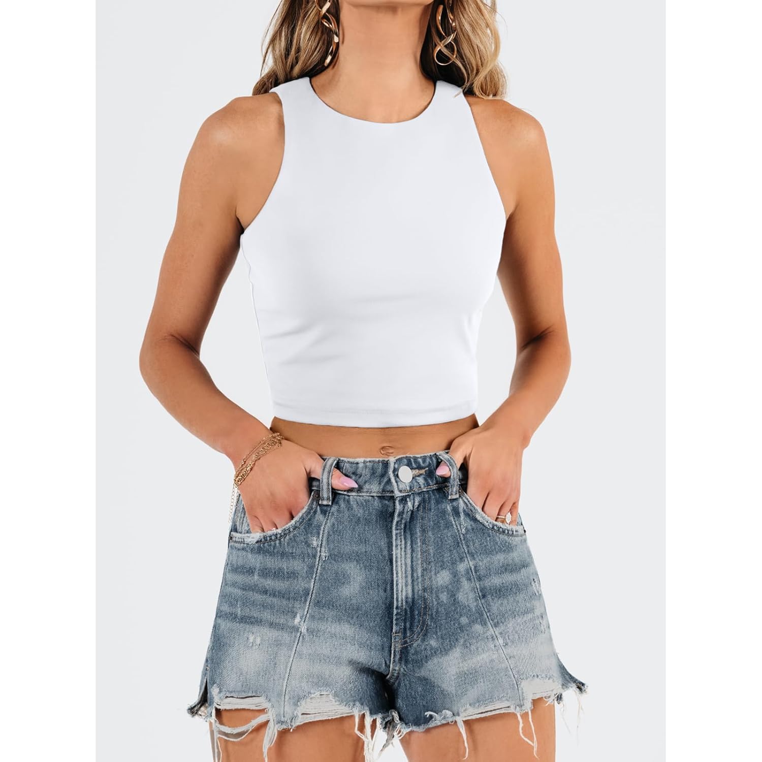 EFAN Womens Sexy Sleeveless Double Lined Crop Tops Workout Cute Tight Racerback Tank Tops Summer Clothes Teen Girls 2025