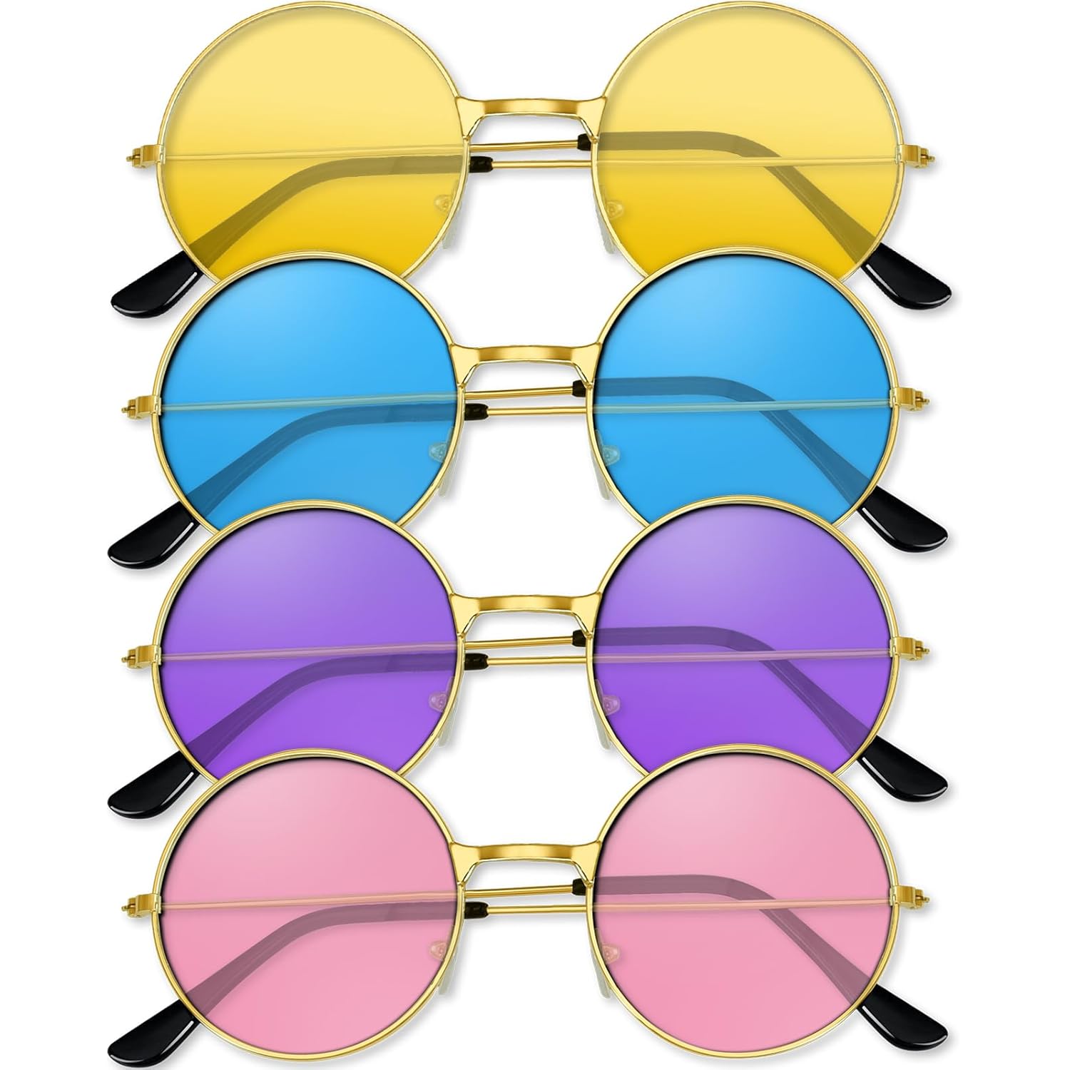 4/8/10/12/20/28 Pairs Hippie Sunglasses Round Hippie Glasses 70s Party Decorations Multicolored Glasses for Women