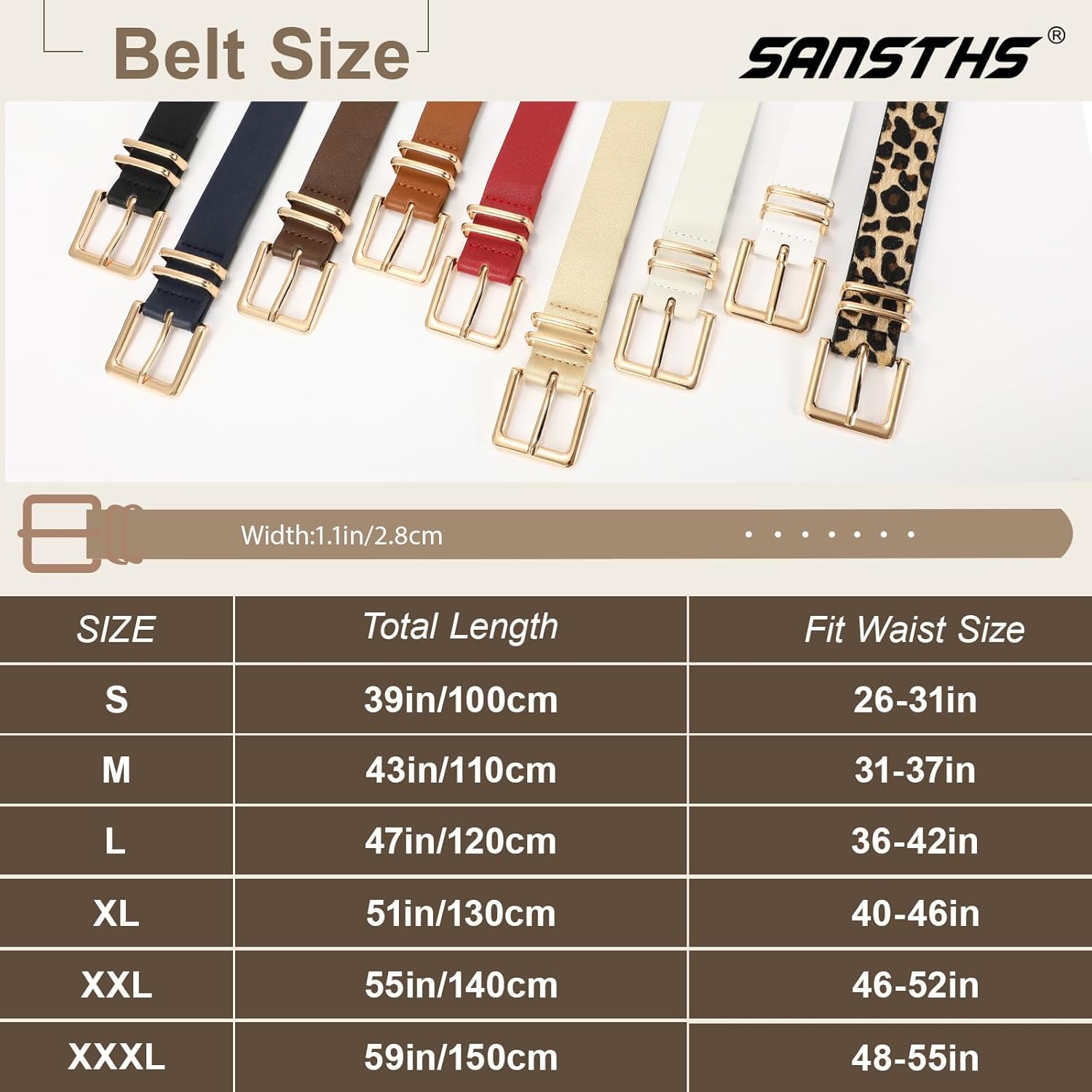 3 PACK Women Leather Belts for Jeans Pants Dresses Fashion Ladies Waist Belt with Gold Square Buckle