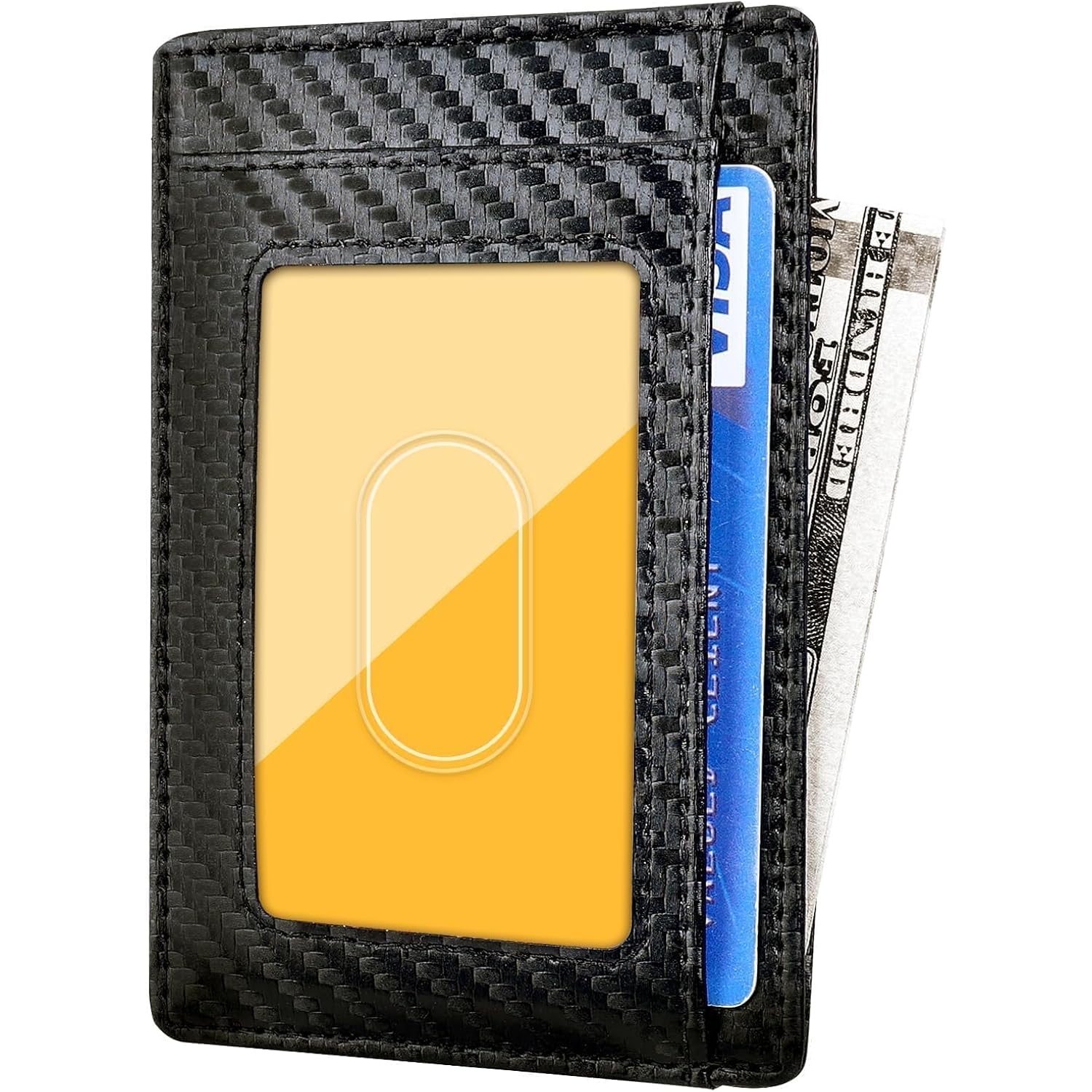 Travelambo Front Pocket Minimalist Leather Slim Wallet RFID Blocking Carbon Fiber Texture