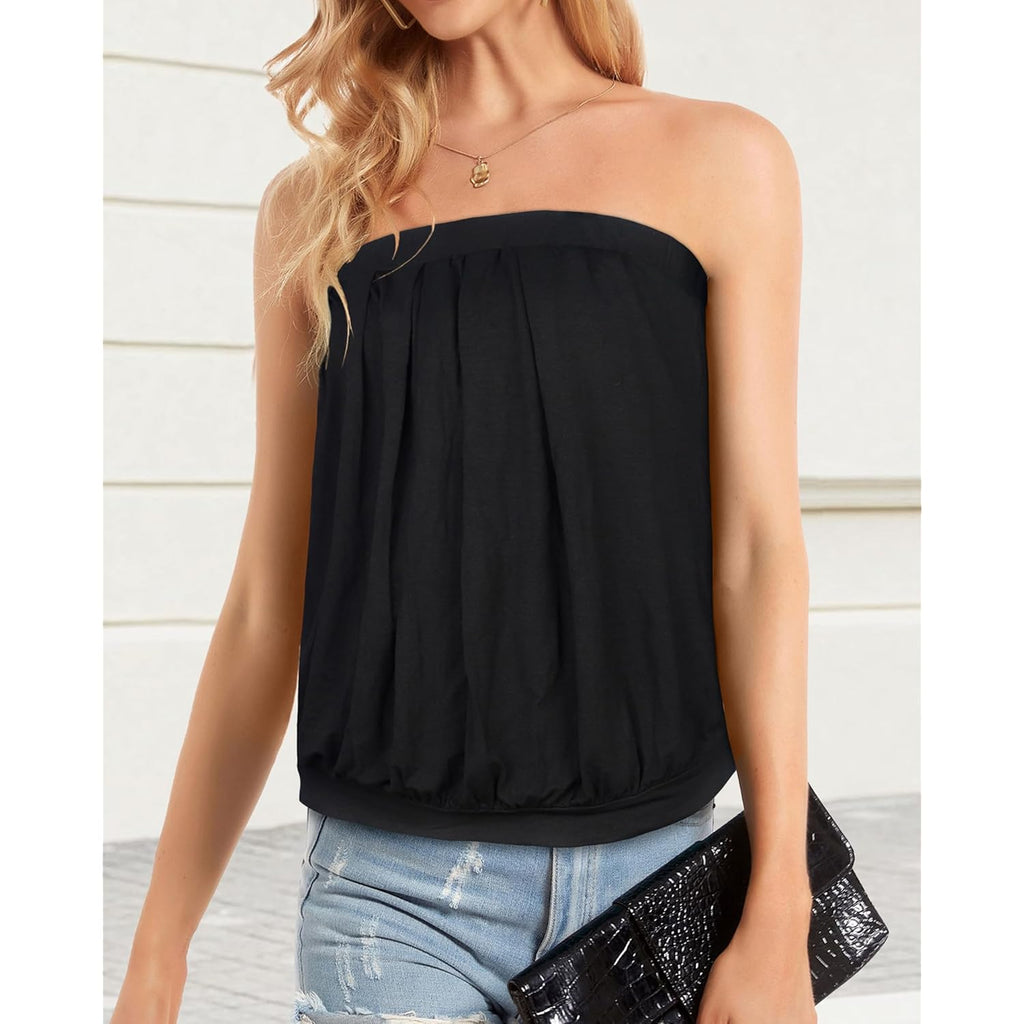 CHICGAL Women's Tube Tops Summer Casual Bandeau Tank Casual Strapless Blouse Off The Shoulder Tunic Shirts