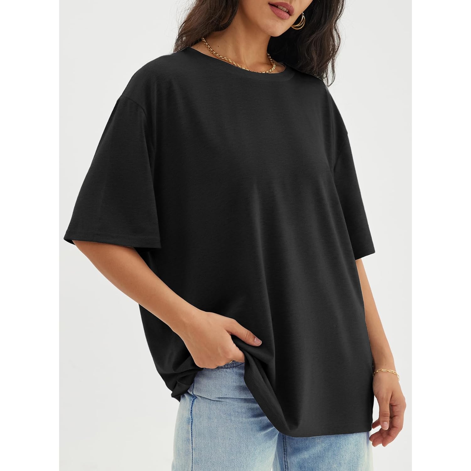 ATHMILE Womens Oversized T Shirts Loose Fit Crewneck Short Sleeve Tops Summer Casual Blouse Y2K 2025 Basic Tee Beach