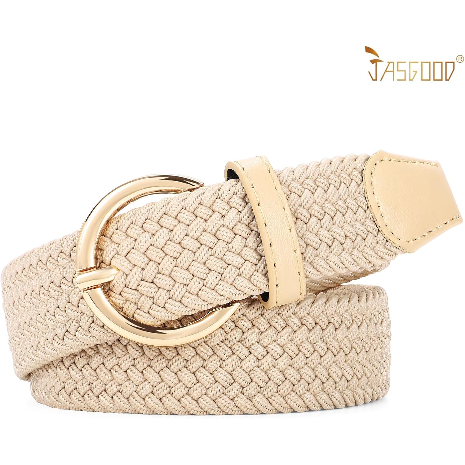 JASGOOD Women Braided Woven Elastic Stretch Belt Canvas Casual Belt for Jeans Pants