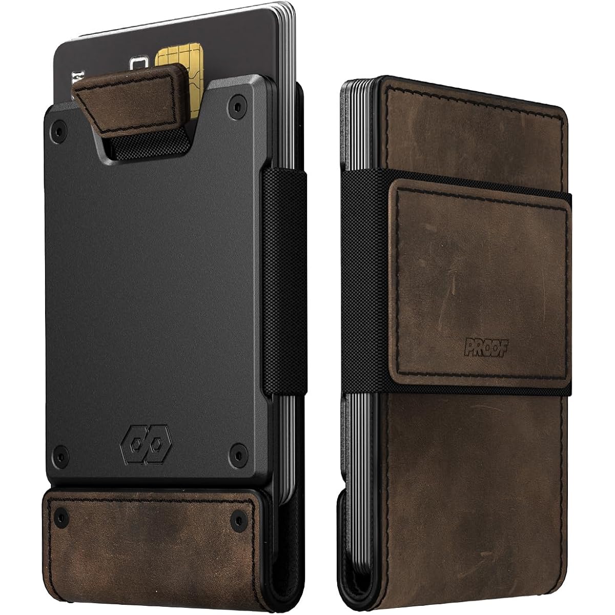 PROOF Wallet | Slim Minimalist Wallets for Men | Leather & Metal | RFID Wallet | Front/Back Pocket | Gift Box | Veteran Owned