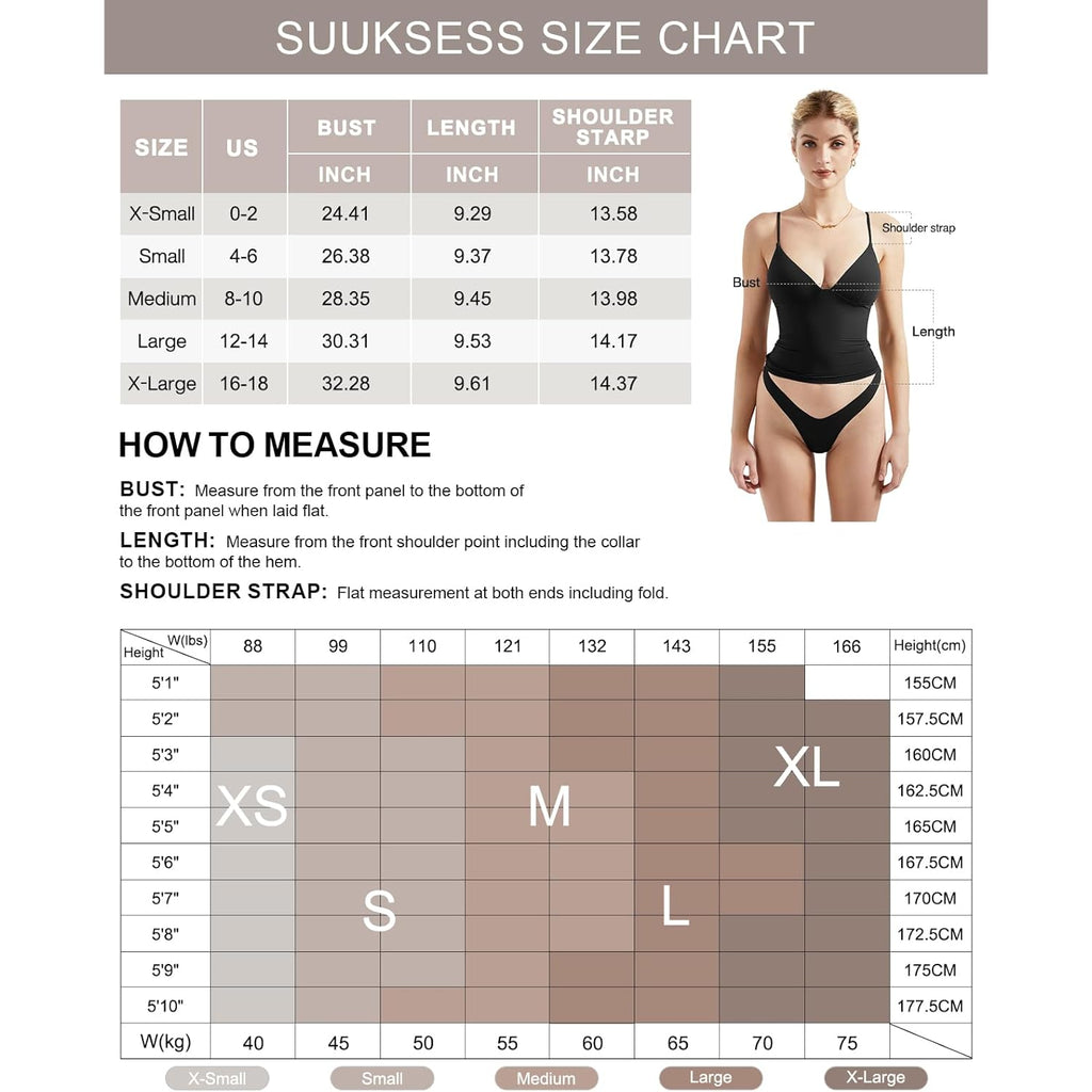 SUUKSESS Women Sexy Deep V Neck Sleeveless Fitted Basic Tops Y2K Tank Top Cami