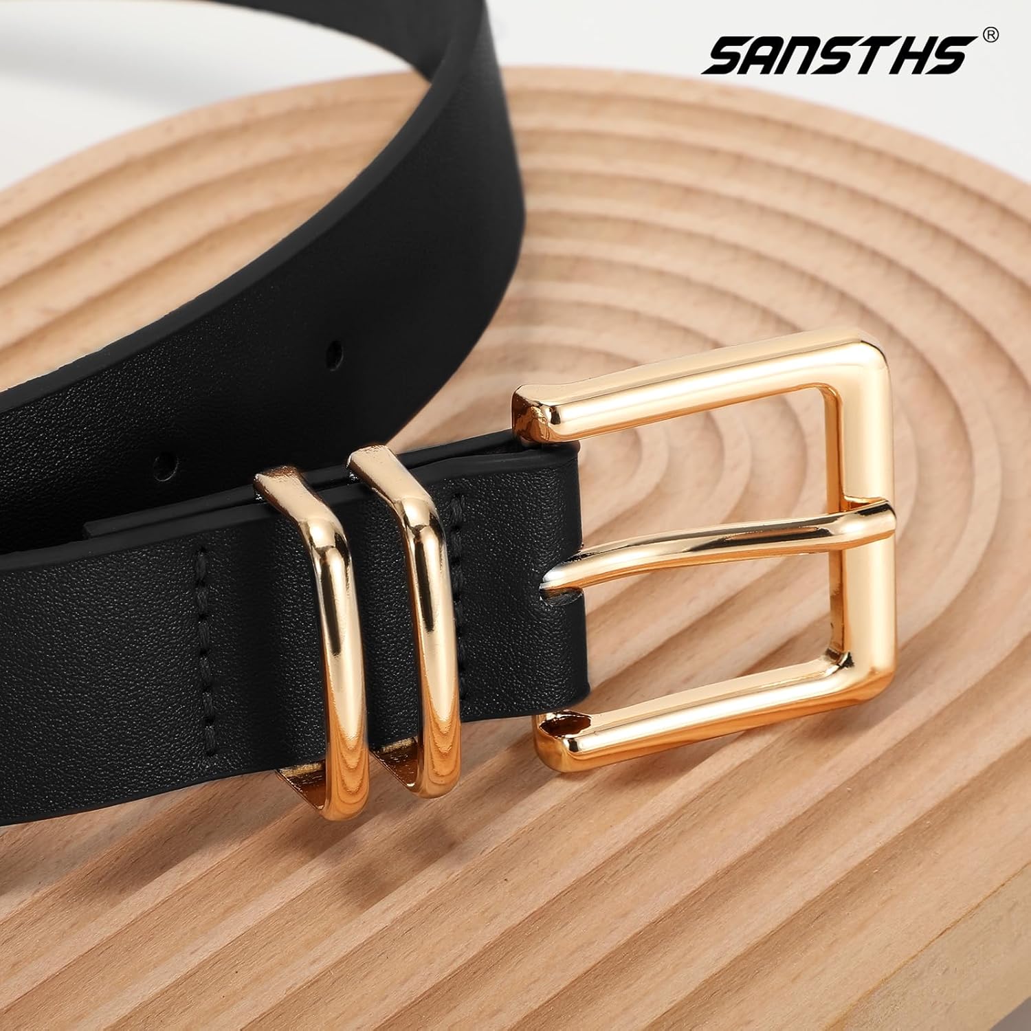 3 PACK Women Leather Belts for Jeans Pants Dresses Fashion Ladies Waist Belt with Gold Square Buckle