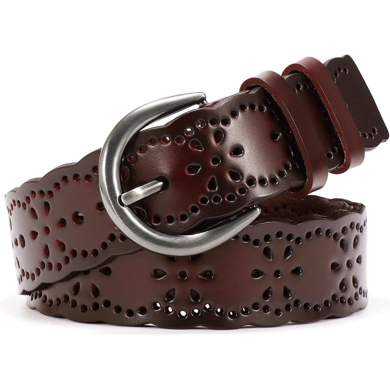 XZQTIVE Women Plus Size Leather Belt for Jeans Dresses Pants Hollow Flower Waist Belts with Solid Pin Buckle