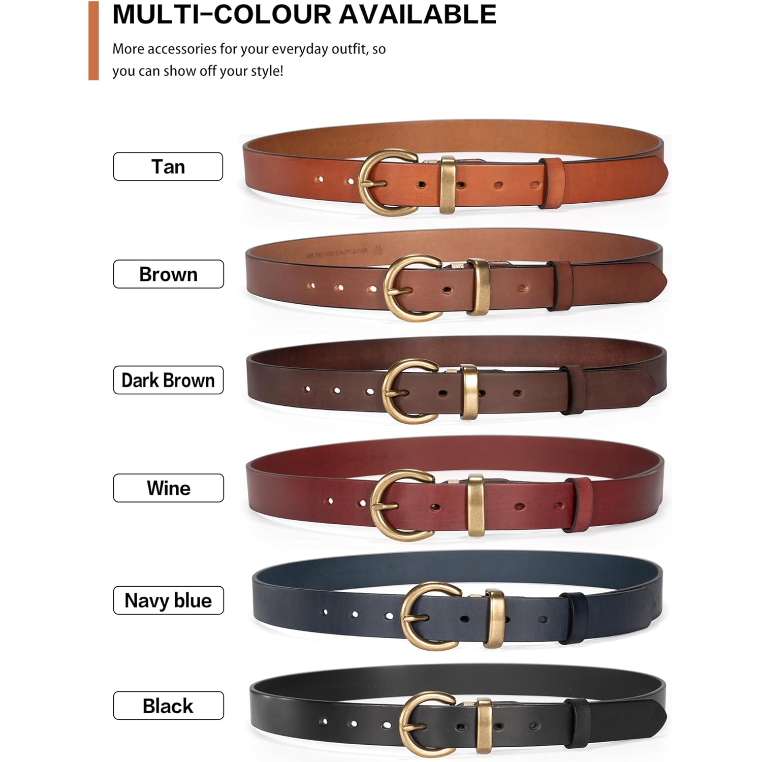 Womens Belt for Jeans Genuine Leather Belt Vintage Solid Brass Circle buckle Gift Box Packaging
