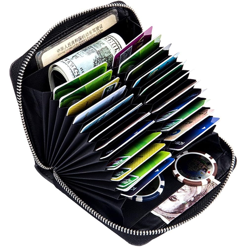 boshiho RFID Blocking 24 Slot Credit Card Holder Wallet Real Leather Multi Card Organizer Wallet with Zipper