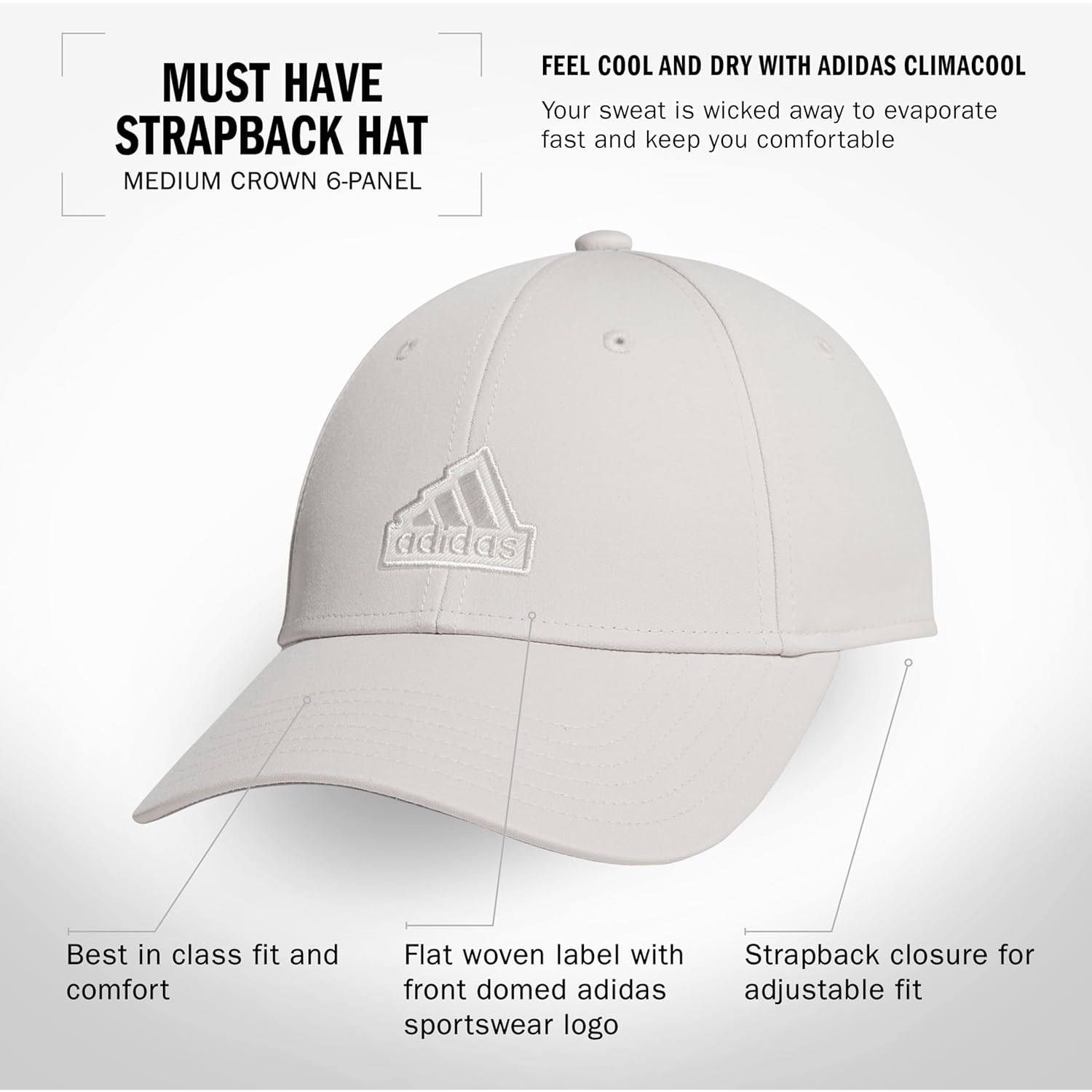 adidas Women's Must Have Medium Crown Structured Adjustable Fit Strapback Hat