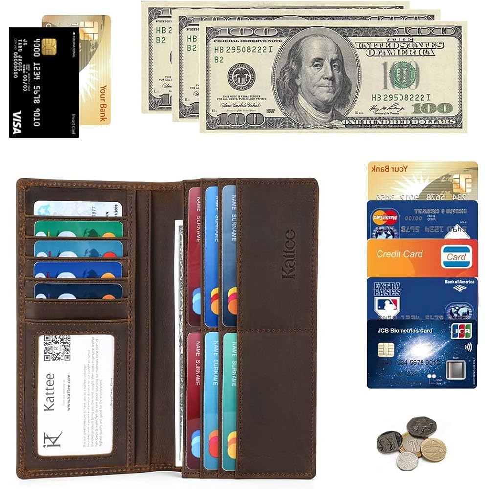 Kattee Men's Vintage Genuine Leather Long Wallet for Checkbook Credit Cards