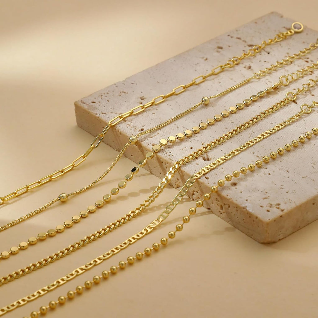 Dainty 14K Gold Bracelets for Women - Waterproof Stackable Gold Bracelet Set - Perfect for Stylish Women