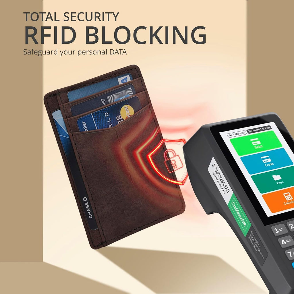 Leather Minimalist Wallet for Men & Women RFID Front Pocket Leather Card Holder Wallets
