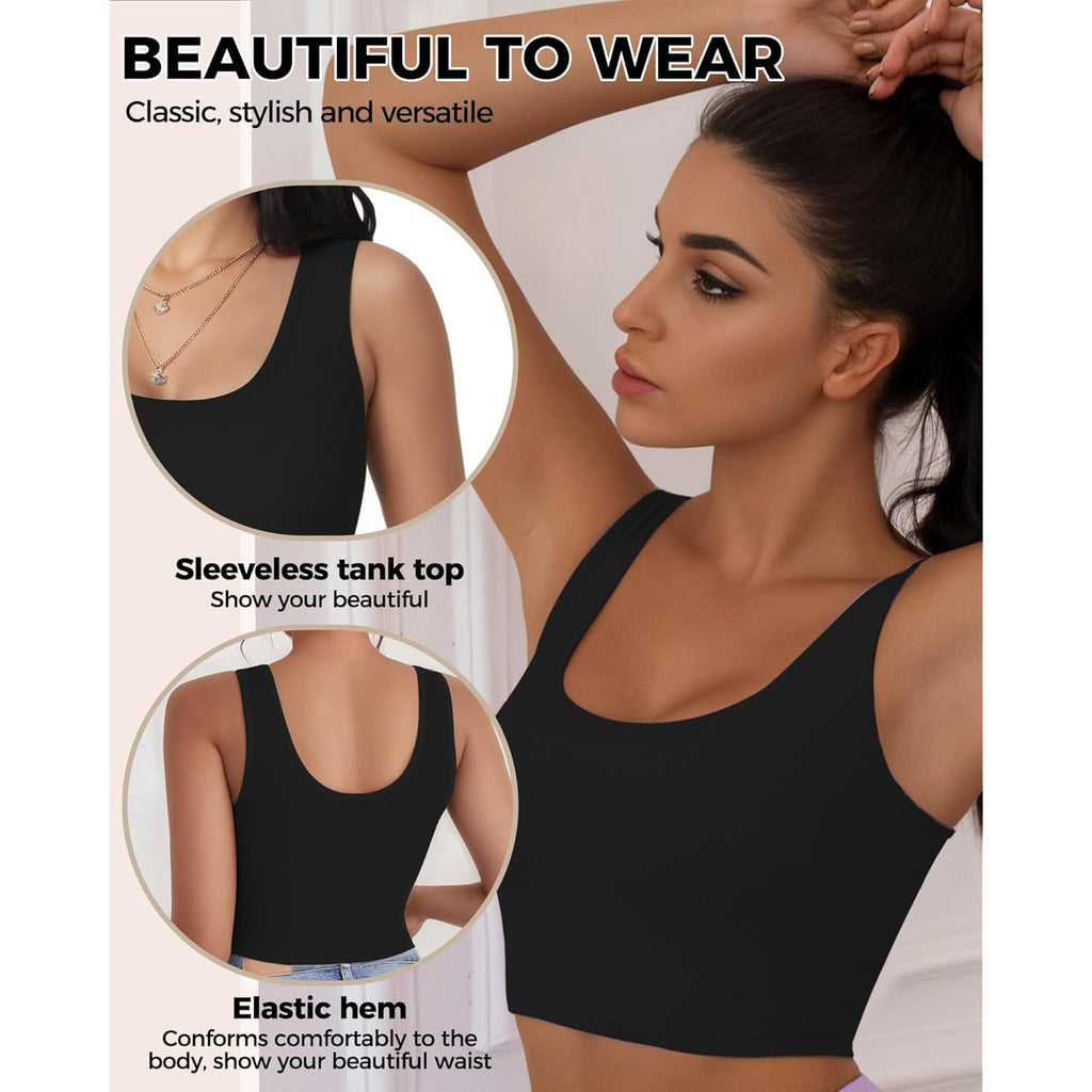 2-3Pcs Tank Tops for Women, U Neck Sleeveless Crop Tops, Basic Cropped Racerback Going Out Tops Athletic Sports Shirts