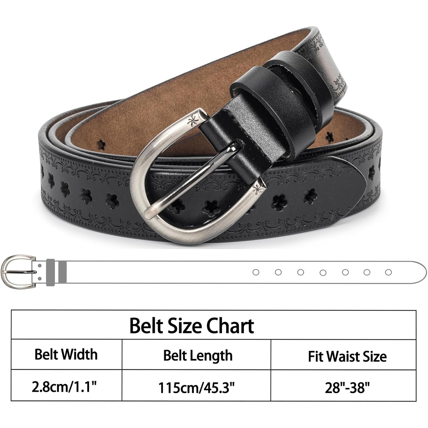 Women-Leather-Belt for Jeans Pants Adjustable-Fashion-Casual-Waist-Belts Hollow Flower Belt for Ladies Girls
