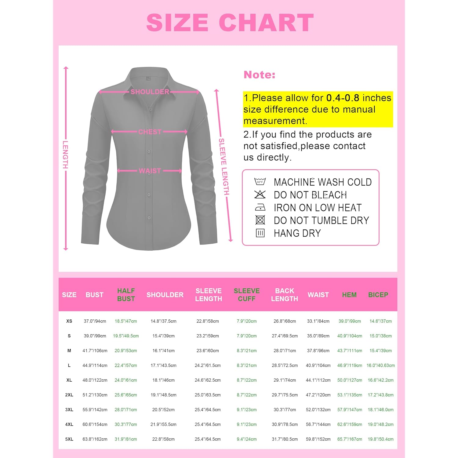 siliteelon Women's Button Down Shirts Long Sleeve Dress Shirts Wrinkle Free Collared Work Office Solid Blouses Corset Tops