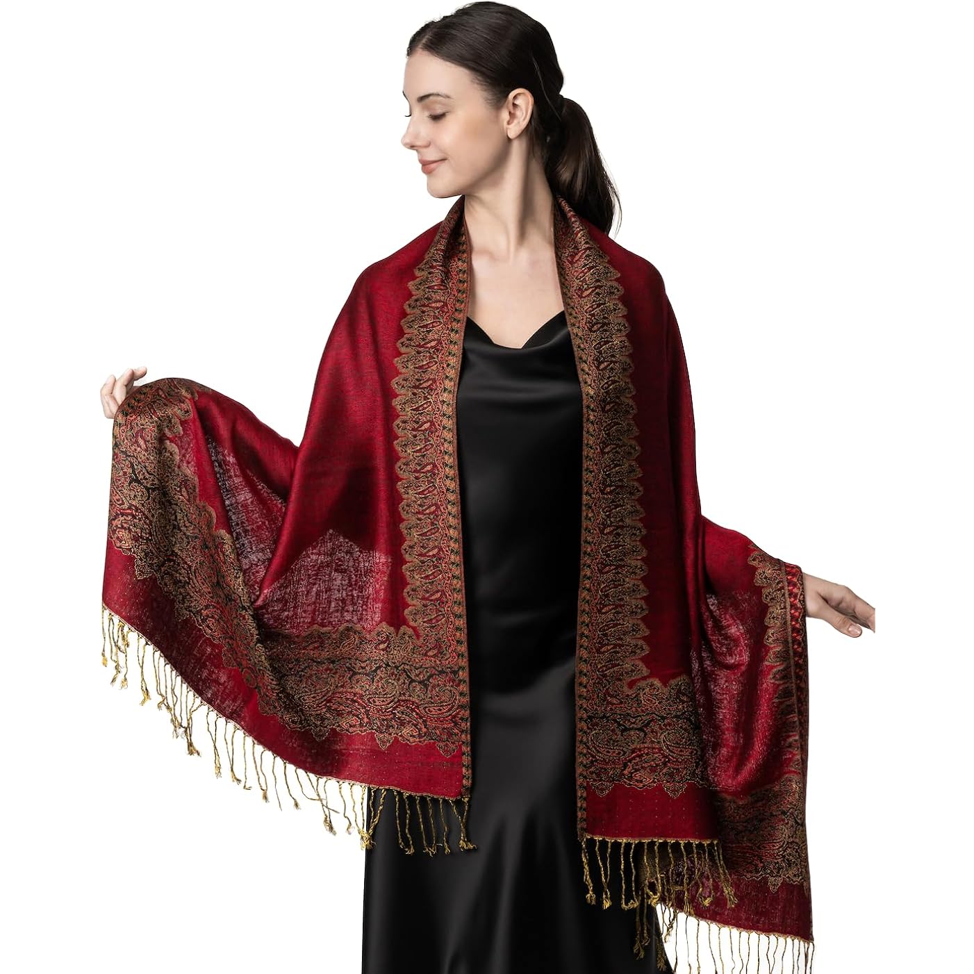 Achillea Big Paisley Pashmina Shawl Wrap for Women – Elegant Scarf for Weddings, Evening Dresses, Festivals & Daily Wear
