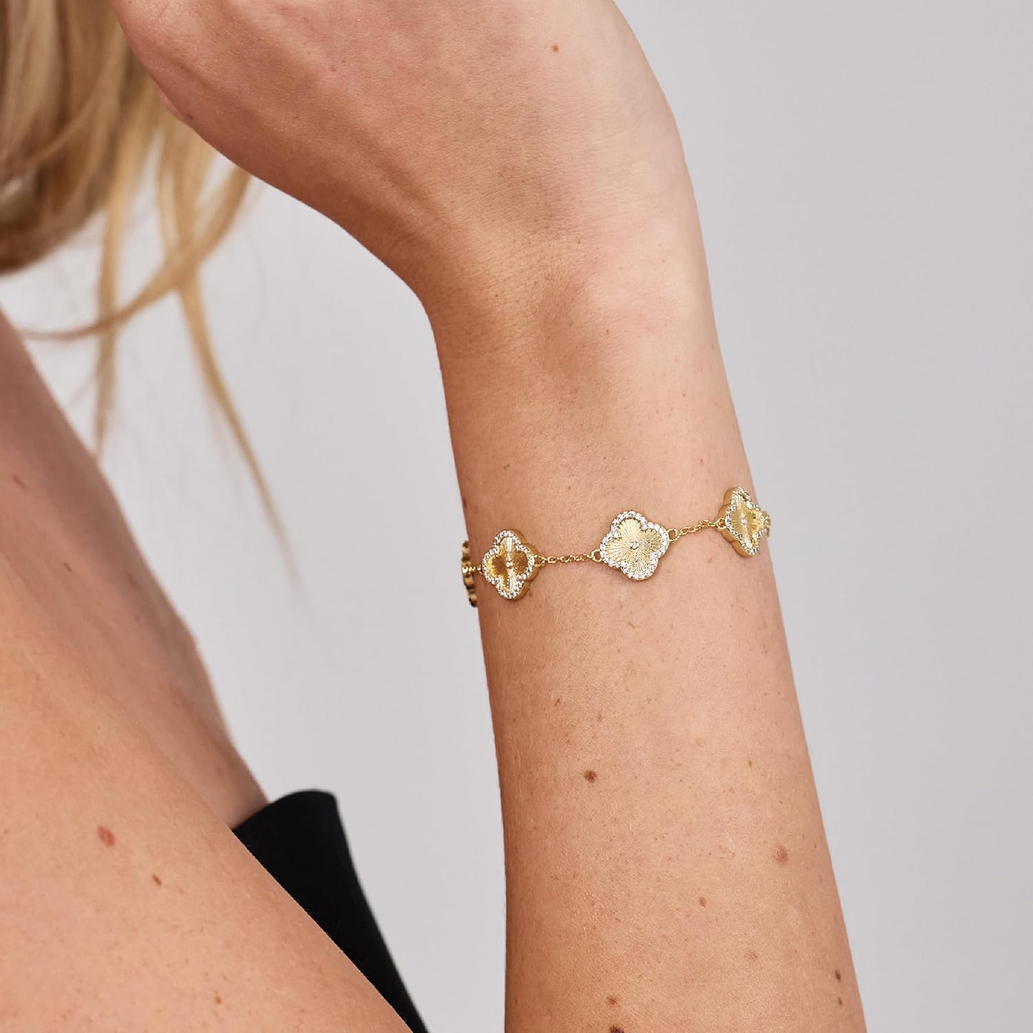 Electric Picks Clover Icon Bracelet for Women – Ideal for Layering or Solo Wear - Adjustable 6.5" Link - 14K Gold Plated