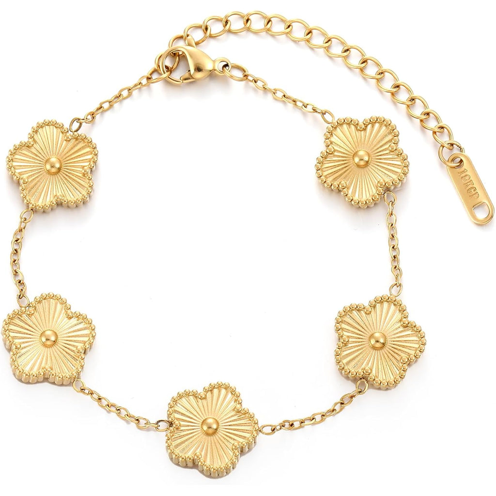 TICVSS Four Leaf Clover Bracelet for Women 18K Gold Plated Stainless Steel Lucky 4 Leaf Gold Link Bracelet Jewelry Gift for Women