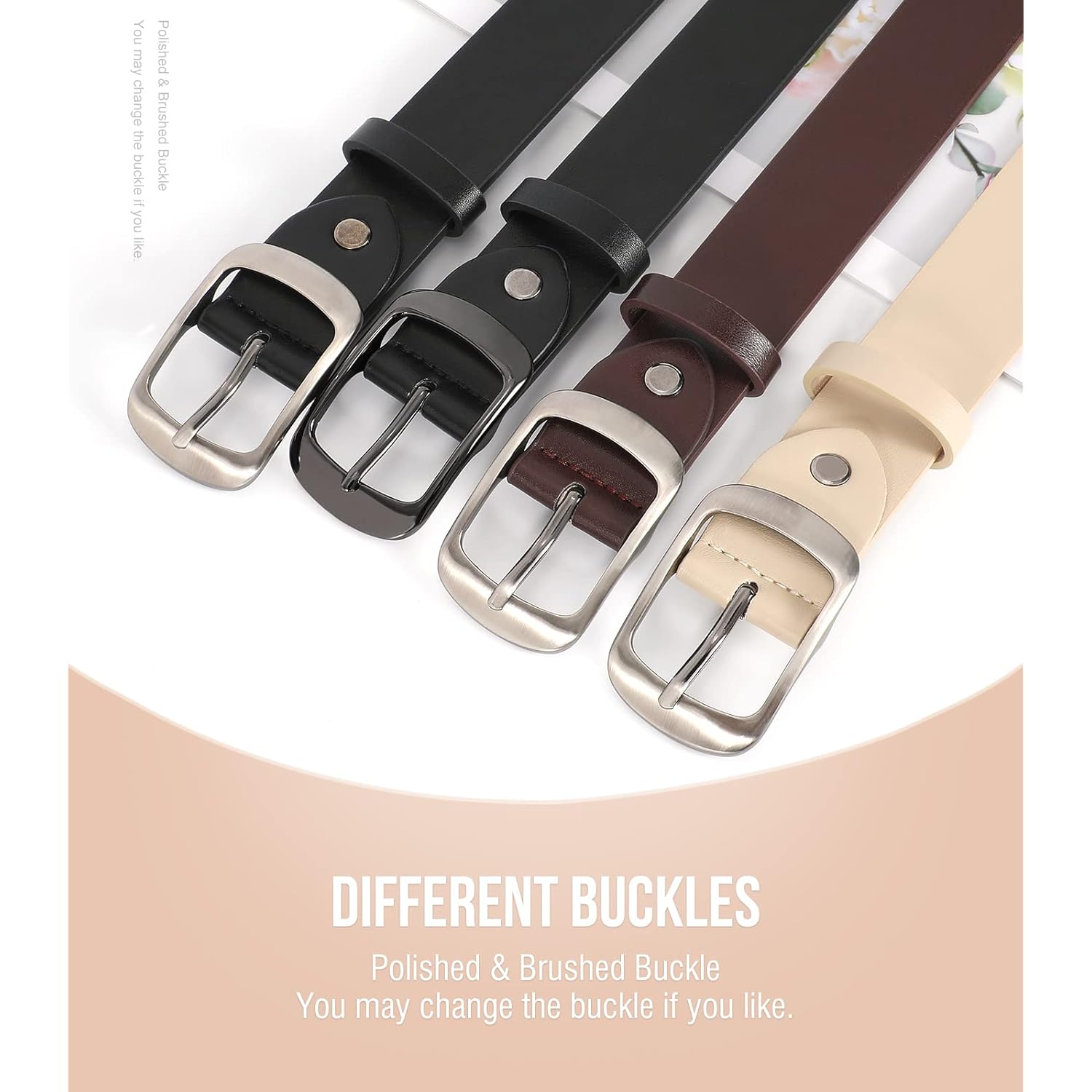 VONMELLI 2 Packs Women Leather Belts for Jeans Fashion Leather Ladies Waist Belt