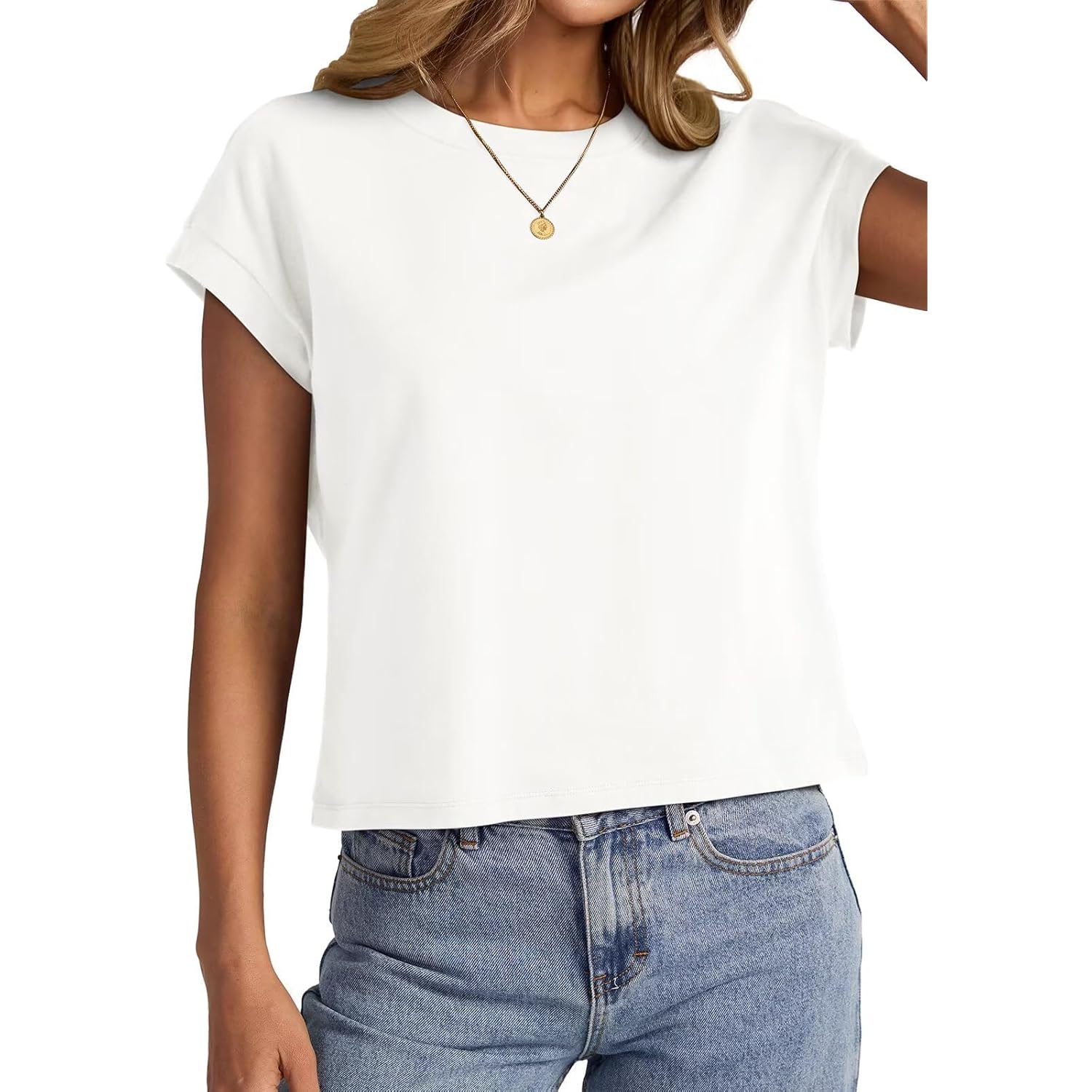Womens Cap Sleeve Crop Tops Cotton T Shirts Crewneck Loose Fit Short Sleeves Tee Summer Fashion Clothes 2025