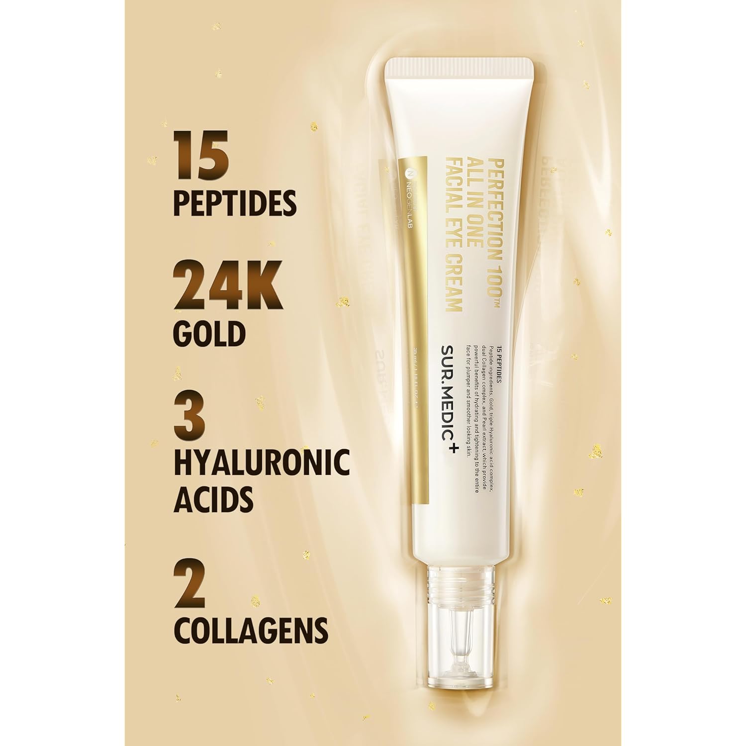 SUR.MEDIC+ 24K Gold Perfection All In One Cream for Face & Eye with Hyaluronic Acid, Panthenol and 24 Gold 1.18 oz