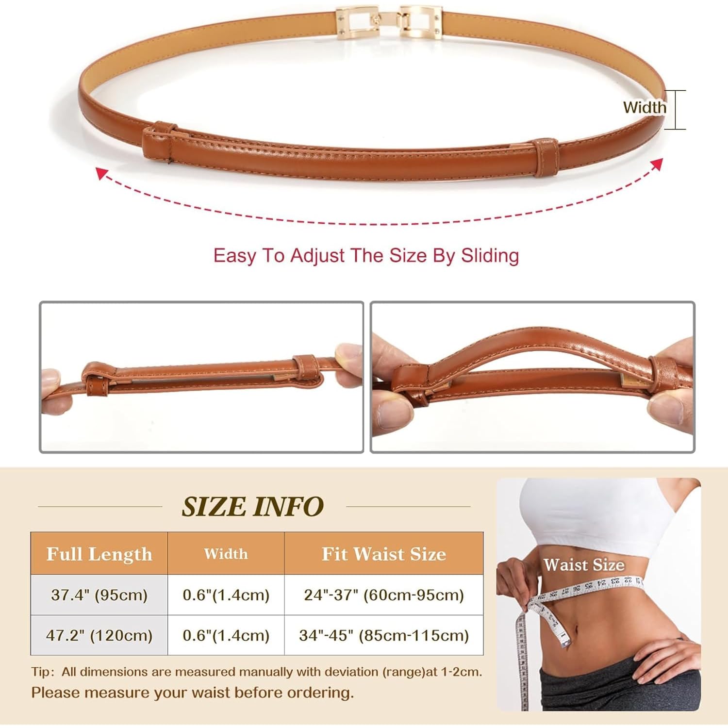Glamorstar Skinny Belts for Women Thin PU Leather Waist Belt with Gold Buckle for Dresses