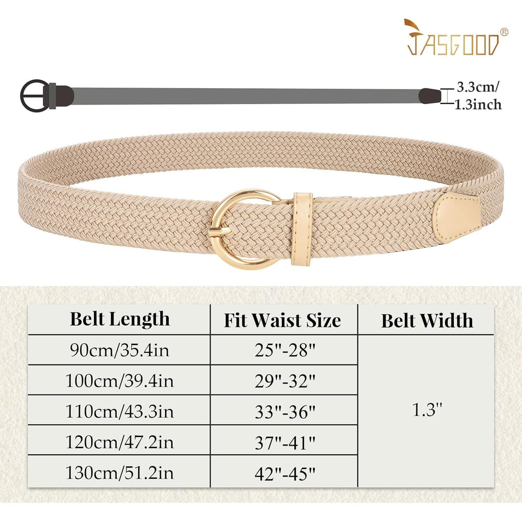 JASGOOD Women Braided Woven Elastic Stretch Belt Canvas Casual Belt for Jeans Pants