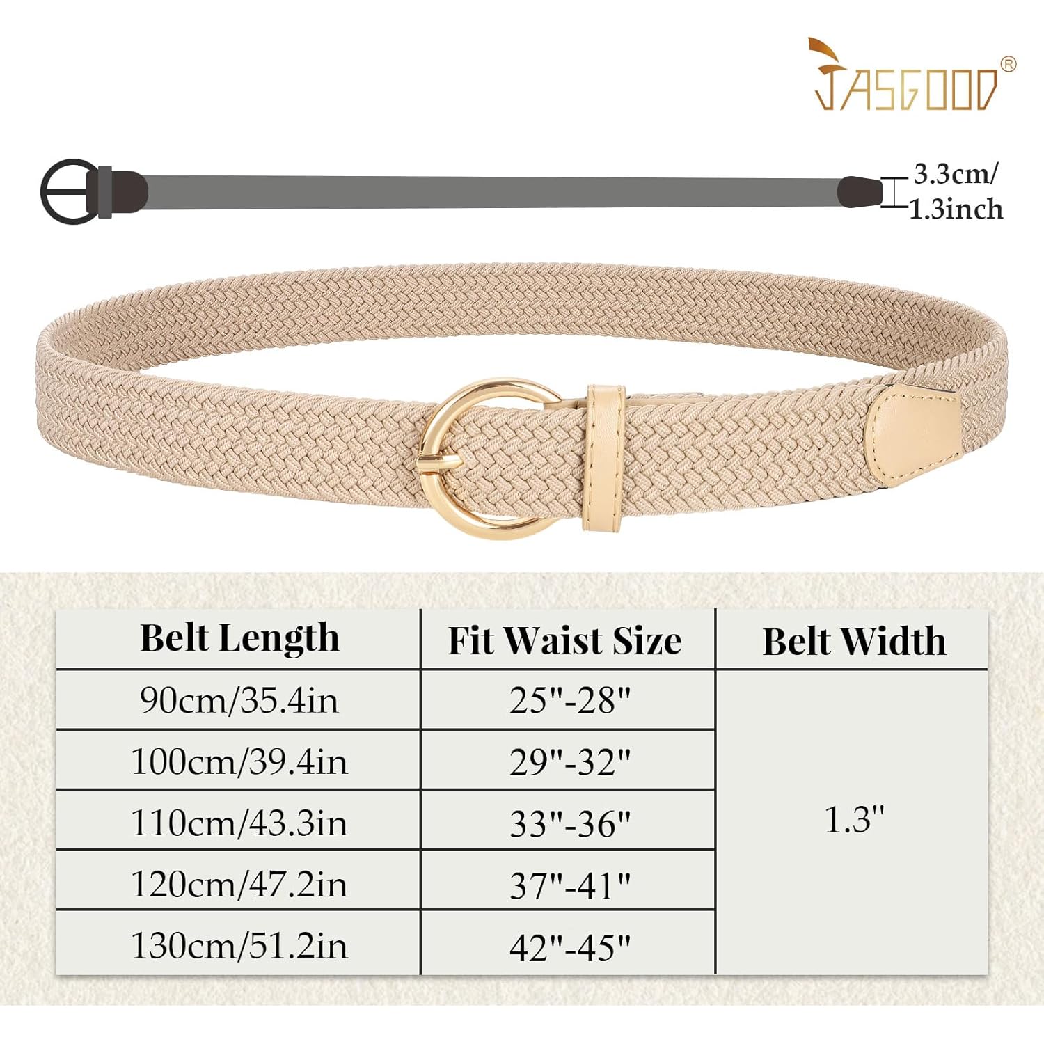 JASGOOD Women Braided Woven Elastic Stretch Belt Canvas Casual Belt for Jeans Pants